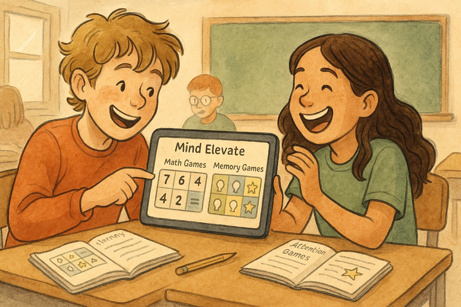Two students are cheerfully practicing at Mind Elevate.